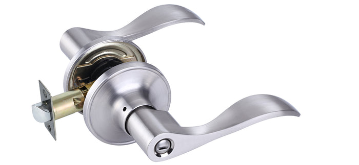 Door Lever , Wave Style , Privacy , Brushed Nickel