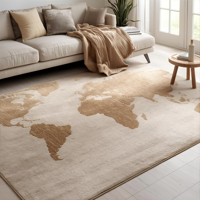 Earth Tones World Map Area Rug