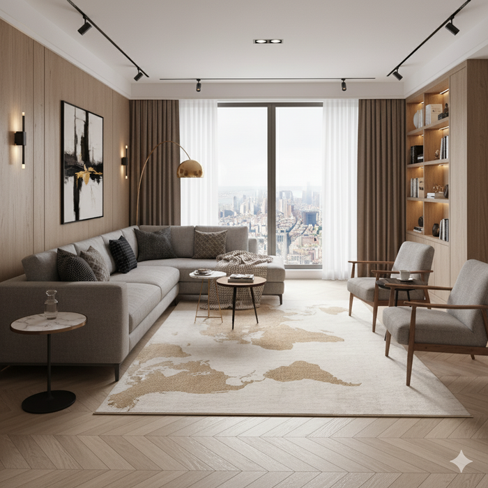 Earth Tones World Map Area Rug