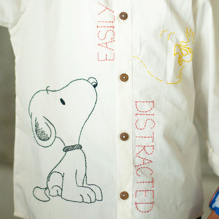 Easily Distracted Dog Embroidered Organic Cotton Shirt - White (1-14 Years)