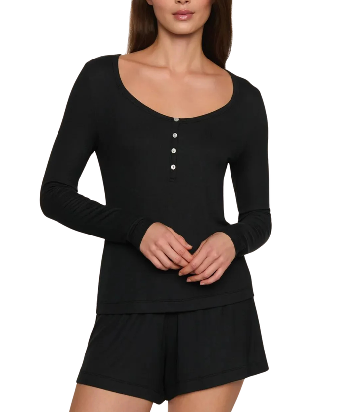 Eberjey Women Dream Rib Long Sleeve Henley Distressed/seasonal womens Eberjey