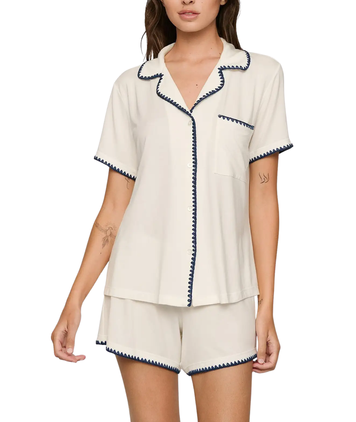 Eberjey Women Frida Whip Stitch Short PJ Set Ivory/Navy Accessories Eberjey Ivory Juniors/Women XS
