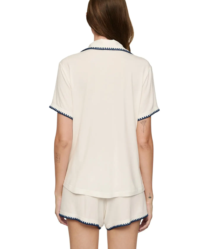 Eberjey Women Frida Whip Stitch Short PJ Set Ivory/Navy Accessories Eberjey