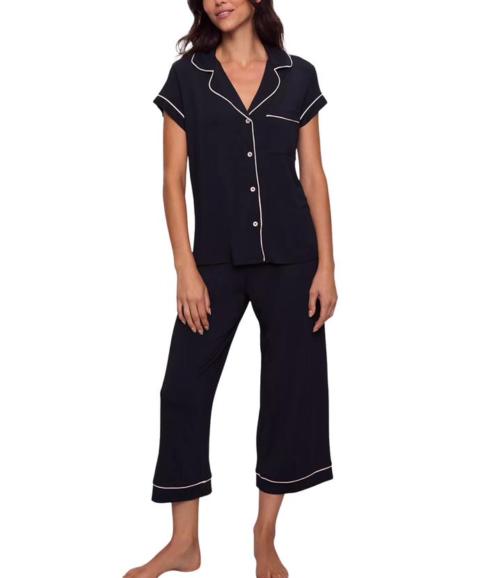 Eberjey Women Gisele Short Sleeve Crop Pants PJ Set Black/Sorbet Pink Accessories Eberjey Black Juniors/Women XXS