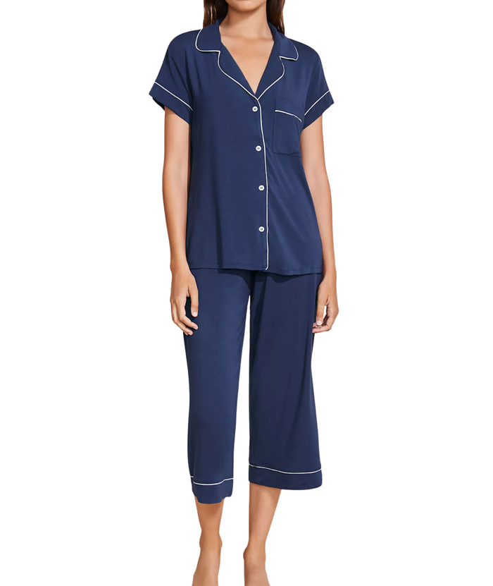Eberjey Women Gisele Short Sleeve Crop PJ Set Navy/Ivory Accessories Eberjey Navy Juniors/Women XXS