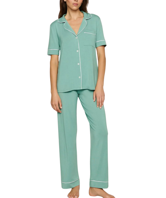 Eberjey Women Gisele Short Sleeve Pants PJ Set Seagrass/White Accessories Eberjey Green Juniors/Women XS