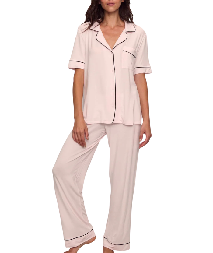 Eberjey Women Gisele Short Sleeve Pants PJ Set Sorbet/Black Distressed/seasonal womens Eberjey Light Pink Juniors/Women XXS