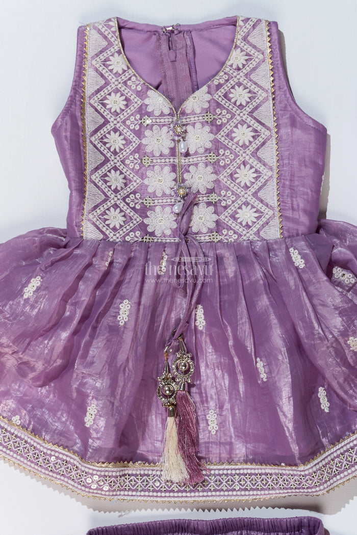 The Nesavu Girls Dothi Sets Elegant Dhoti Pajama Kurta Set for Girls with Glaze Shimmer Organza and Embroidered Details Nesavu Nesavu Elegant Dhoti Pajama Kurta Set Girls Glaze Shimmer Organza Embroidered Details