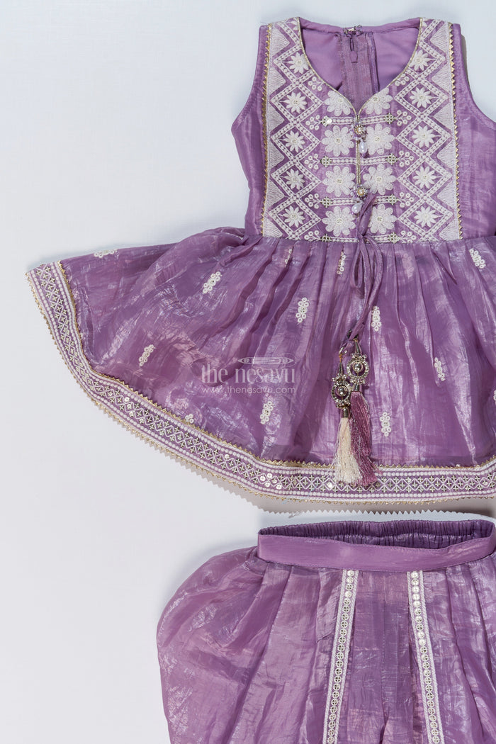 The Nesavu Girls Dothi Sets Elegant Dhoti Pajama Kurta Set for Girls with Glaze Shimmer Organza and Embroidered Details Nesavu Nesavu Elegant Dhoti Pajama Kurta Set Girls Glaze Shimmer Organza Embroidered Details