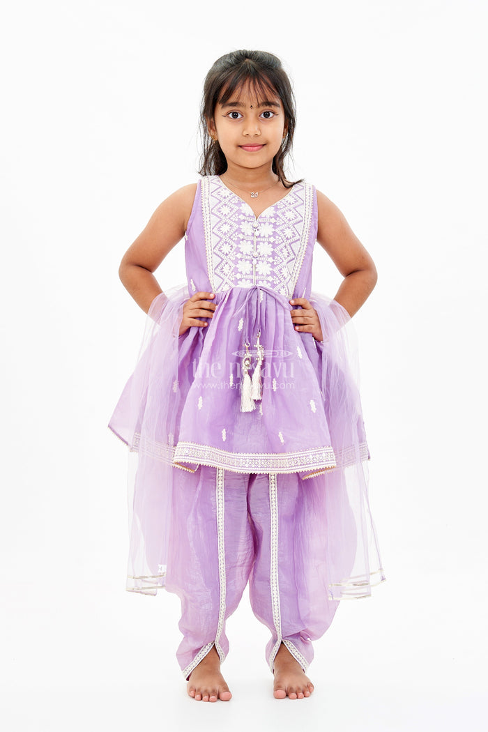 The Nesavu Girls Dothi Sets Elegant Dhoti Pajama Kurta Set for Girls with Glaze Shimmer Organza and Embroidered Details Nesavu 16 (1Y) / Purple GPS534B-16 Elegant Dhoti Pajama Kurta Set Girls Glaze Shimmer Organza Embroidered Details | The Nesavu