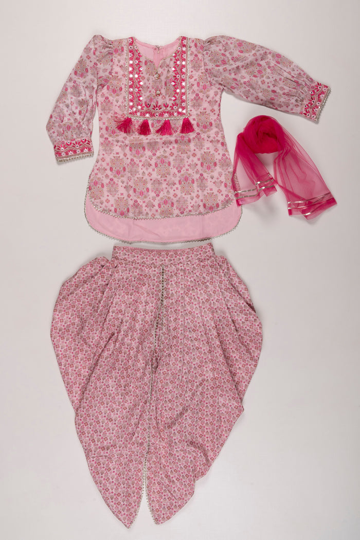 The Nesavu Girls Sharara / Plazo Set Elegant Floral Dhoti Pant Set with Embellished Dupatta for Girls Nesavu Girls Floral Dhoti Pant Set | Traditional Ethnic Wear | Embellished Dupatta | The Nesavu