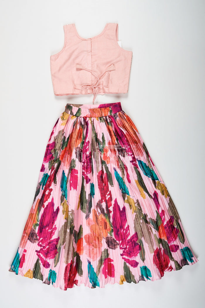 The Nesavu Girls Lehenga Choli Elegant Floral Lehenga for Girls in Chinon Silk with Digital Print and Embroidered Choli Nesavu Nesavu Floral Lehenga Girls Chinon Silk Digital Print Embroidered Choli