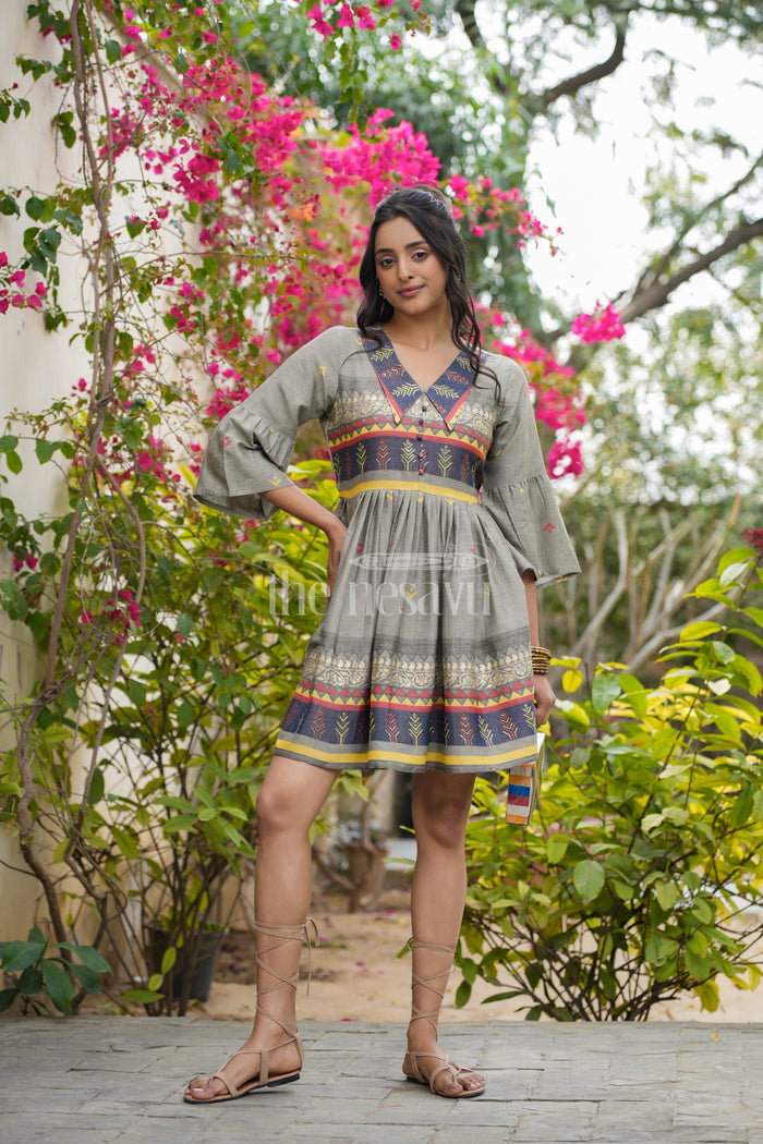 The Nesavu Womens Flared Kurthas Elegant Grey Party Wear Frocks for Ladies with Colorful Embroidery and Flared Design Nesavu Grey Georgette Party Wear Frocks Ladies Colorful Embroidery Flared Style | The Nesavu