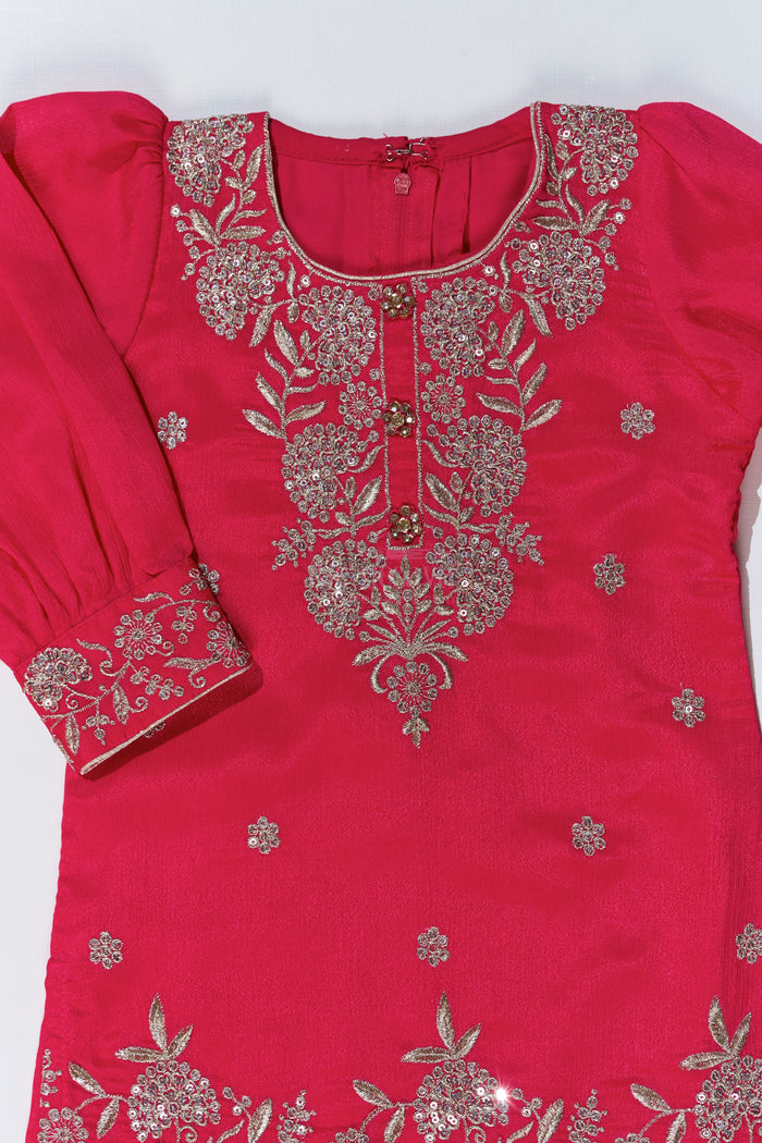 The Nesavu Girls Sharara / Plazo Set Elegant Plain Kurti Plazo Set for Girls with Embroidered Chinon Fabric and Flared Bottom Nesavu Nesavu Elegant Plain Kurti Plazo Set Girls Embroidered Chinon Fabric Flared Bottom