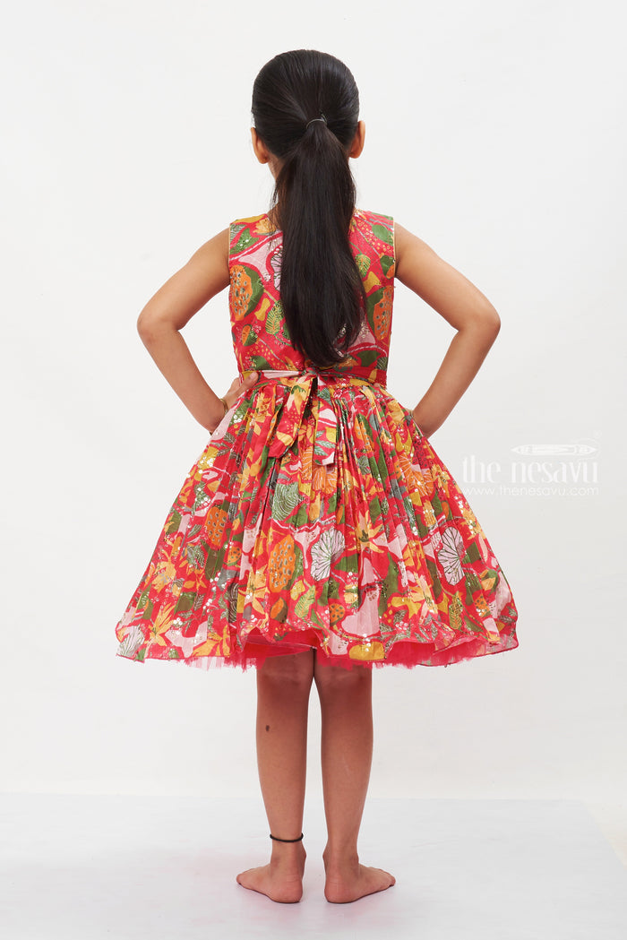 The Nesavu Silk Party Frock Elegant Red Silk Party Frock for Girls with Exquisite Detailing Nesavu Red Silk Party Frock for Girls | Luxurious & Elegant Children's Wear | The Nesavu