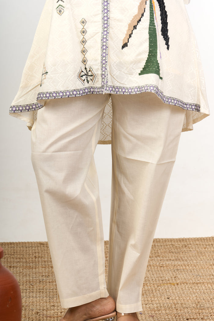 The Nesavu Womens Co-Ord Sets Elegant Women’S Knitted Co-Ord Trouser Set with Intricate Designs and Classic Appeal Nesavu Womens Knitted Co-Ord Trouser Set Geometric Embroidery Cotton Comfort - | The Nesavu