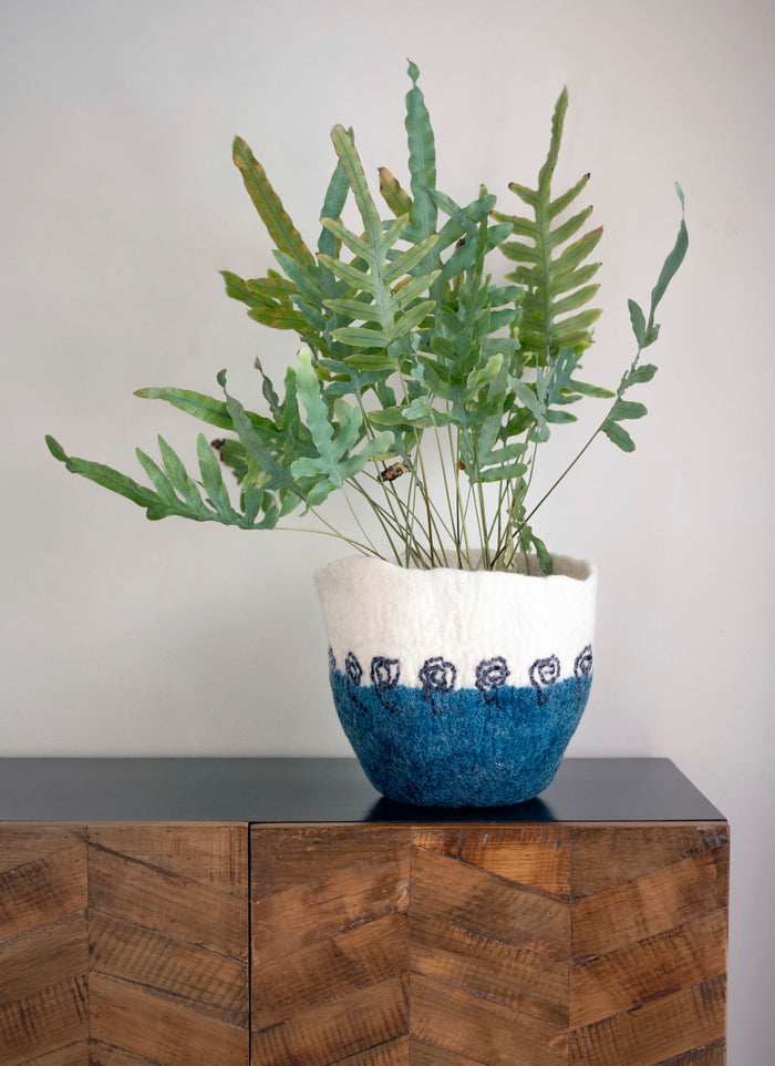 Element Felted Basket Planter in Teal