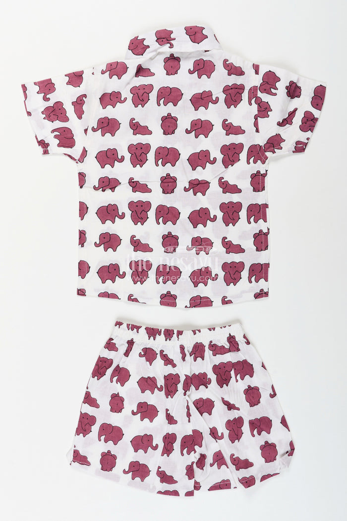 The Nesavu Boys Casual Set Elephant print cotton set for toddler boys' summer wardrobe Nesavu Nesavu toddler boys cotton co-ord set cute elephant print  breathable outfit summer days