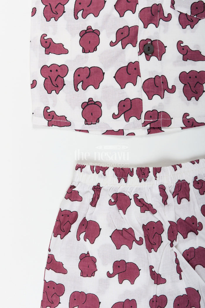 The Nesavu Boys Casual Set Elephant print cotton set for toddler boys' summer wardrobe Nesavu Nesavu toddler boys cotton co-ord set cute elephant print  breathable outfit summer days