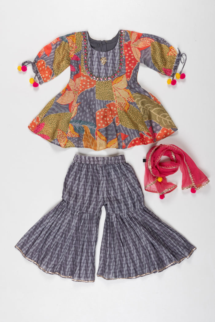 The Nesavu Girls Sharara / Plazo Set Embrace the Fusion with Modernity: Short Kurti and Gharara Sets for Summer Nesavu Shop Summers Latest Trend | Elegant Short Kurti with Gharara Sets | The Nesavu
