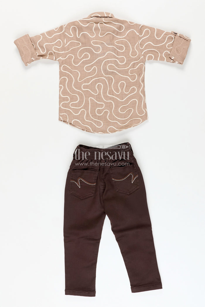 The Nesavu Boys Casual Set Embroidered Boys Casual Shirt and Trouser Set Smart and Breathable Daywear Nesavu Nesavu boys casual cotton outfit embroidery dark trousers  everyday style