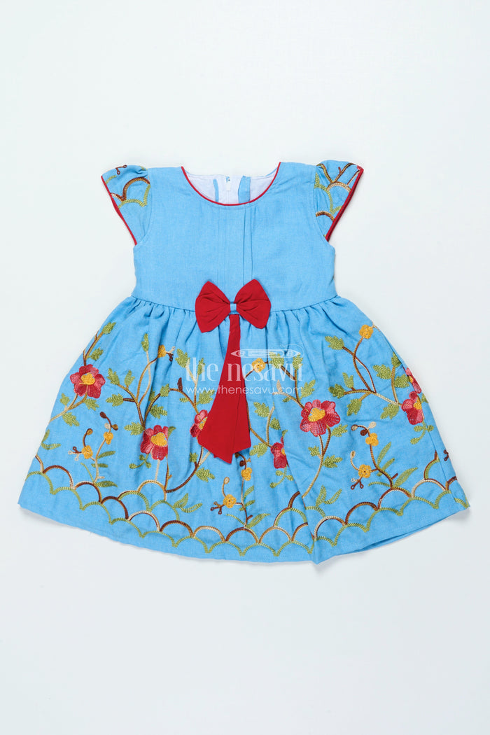 The Nesavu Girls Cotton Frock Embroidered Cotton Frock for Girls for School Functions and Family Outings Nesavu 20 (3Y) / Blue GFC2003A-20 Nesavu embroidered cotton frock girls school events stage functions casual celebrations