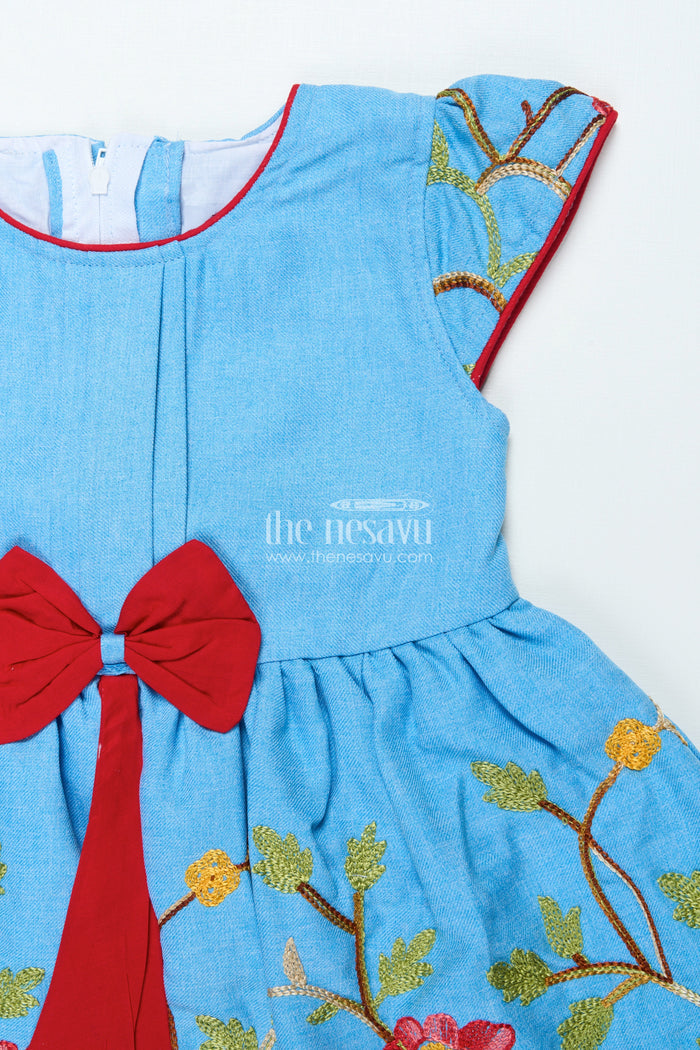 The Nesavu Girls Cotton Frock Embroidered Cotton Frock for Girls for School Functions and Family Outings Nesavu Nesavu embroidered cotton frock girls school events stage functions casual celebrations