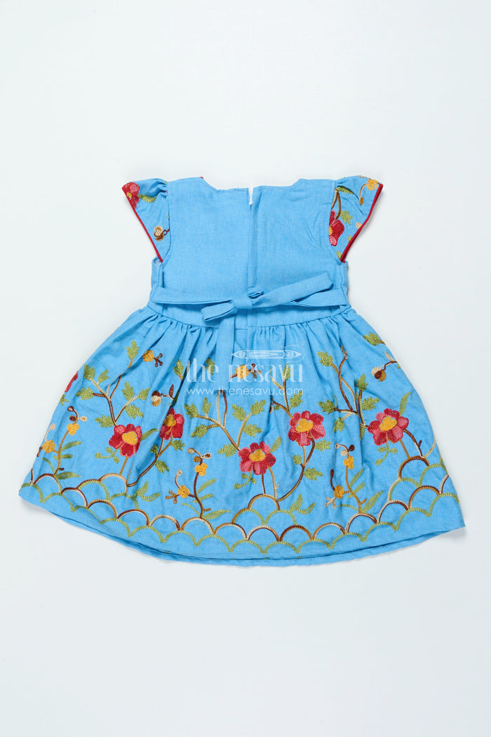 The Nesavu Girls Cotton Frock Embroidered Cotton Frock for Girls for School Functions and Family Outings Nesavu Nesavu embroidered cotton frock girls school events stage functions casual celebrations