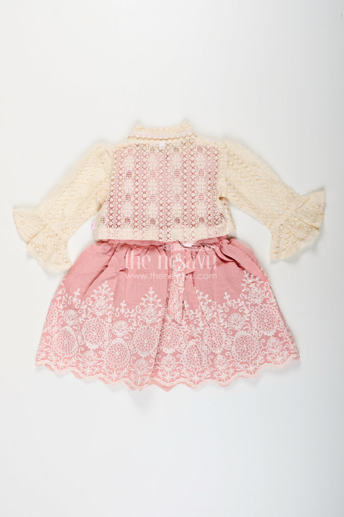 The Nesavu Girls Fancy Frock Embroidered frock and net jacket set for toddler girls for family events Nesavu Nesavu embroidered frock net jacket set toddler girls weddings special occasions