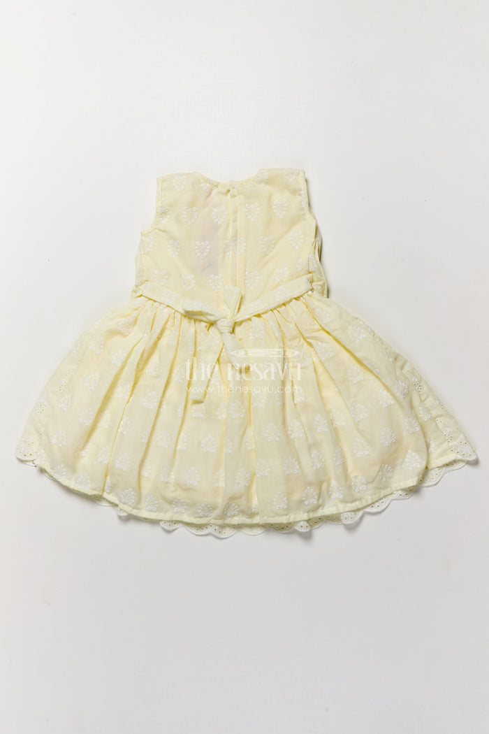 The Nesavu Girls Fancy Frock Embroidered Frock for Girls Elegant Occasion Wear Nesavu Nesavu Pastel Yellow Girls Tulle Frock Hakoba Cotton Scalloped Hem Floral Accent