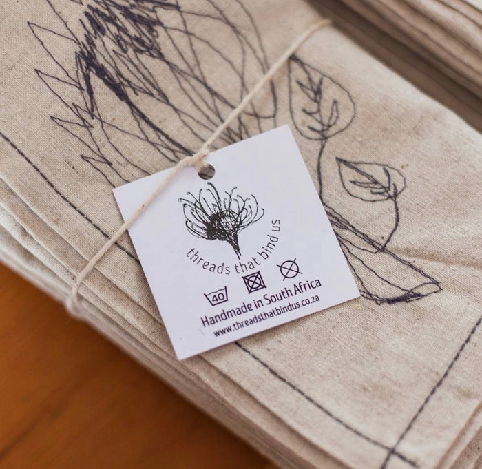 Embroidered Hemp Protea Napkins (set of 4)
