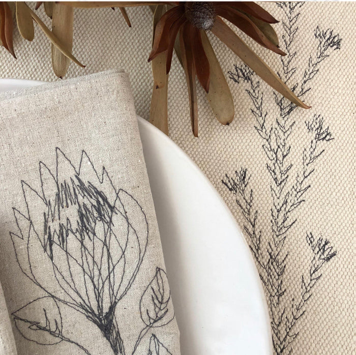 Embroidered Hemp Protea Napkins (set of 4)