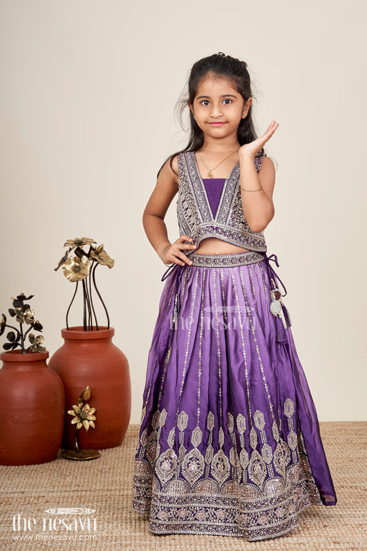 The Nesavu Girls Lehenga Choli Embroidered Lehenga Choli for Girls for Sangeet and Wedding Events Nesavu 18 (2Y) / Purple GL703A-18 Nesavu girls lehenga choli viscose silk embroidery  ideal weddings party wear