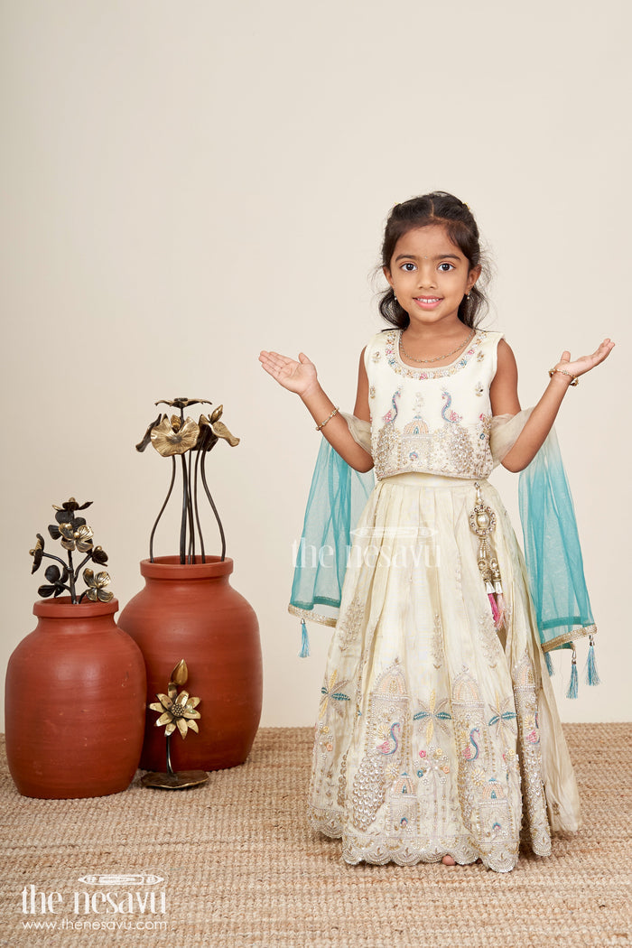 The Nesavu Girls Lehenga Choli Embroidered lehenga choli for girls ideal for weddings and cultural celebrations Nesavu Nesavu girls embroidered lehenga choli tissue viscose silk  perfect weddings festive occasions