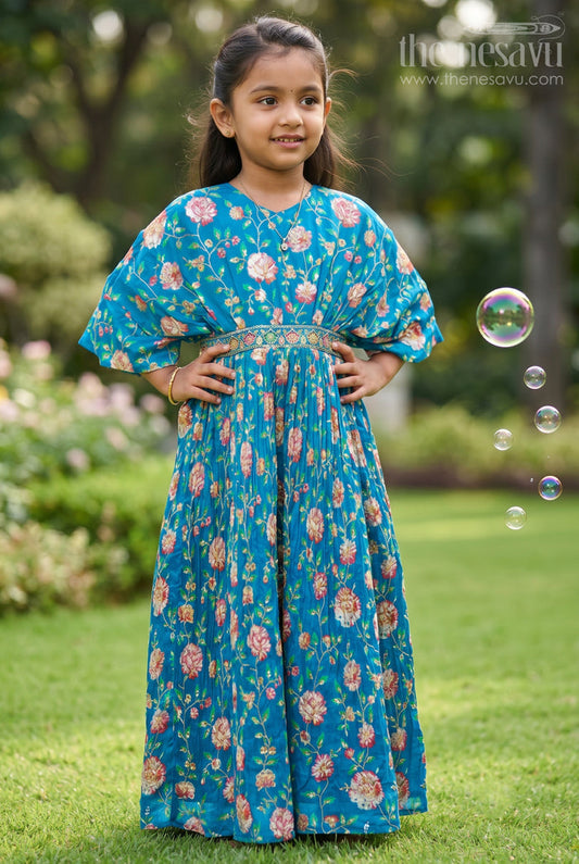 The Nesavu Girls Party Gown Emerald Green Sequin Floral Radiance: Designer Anarkali Elegance for Little Divas Nesavu 24 (5Y) / Green / Viscose Silk GA144A-24 Anarkali Dress Online Shopping | The Nesavu