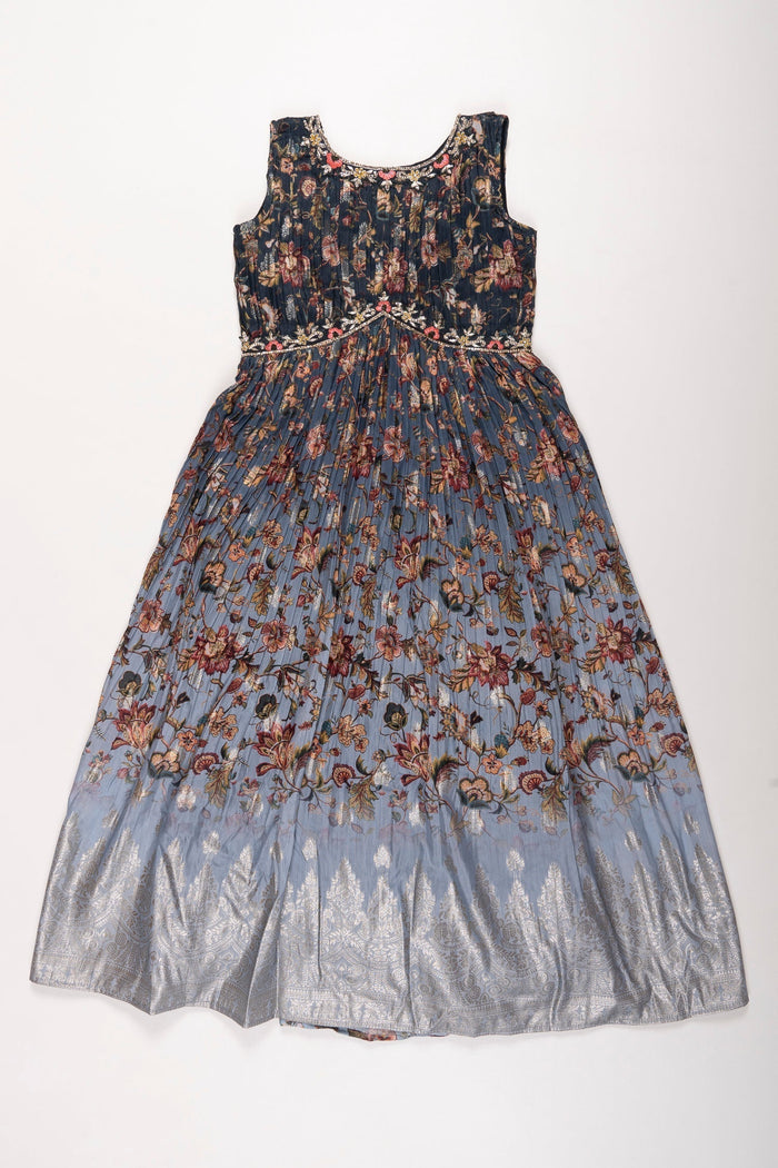 The Nesavu Girls Party Gown Enchanted Blue A-Line Anarkali Gown for Girls - Festive Elegance Nesavu 24 (5Y) / Gray GA205A-24 Designer Blue Anarkali Gown for Girls | Festive & Wedding Wear | The Nesavu