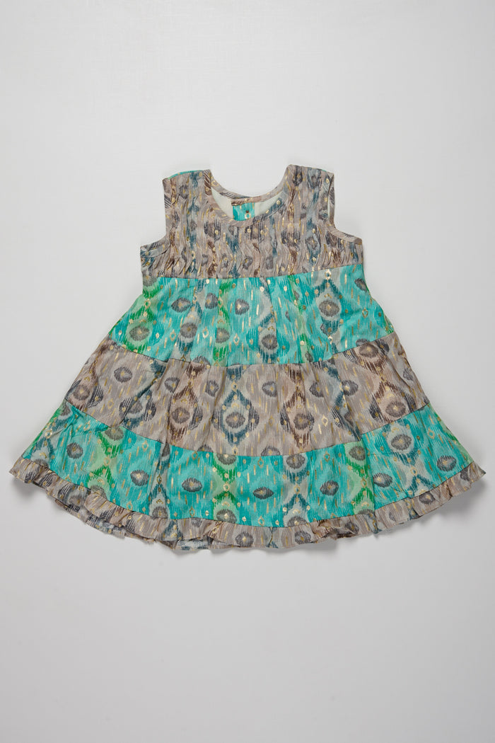 The Nesavu Girls Cotton Frock Enchanted Garden Girls Sleeveless Cotton Frock Nesavu 16 (1Y) / Turquoise / Rayon GFC1311C-16 Girls Enchanted Garden Print Frock | Breathable   Playful | The Nesavu