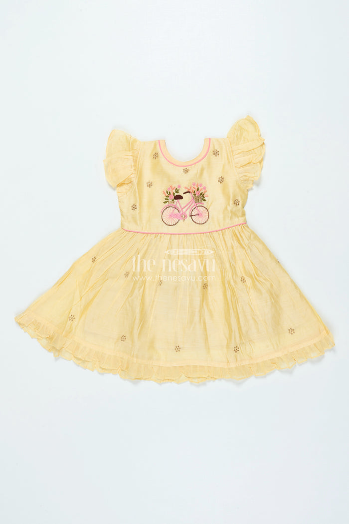 The Nesavu Girls Chanderi Frock Ethnic Chanderi Frock for Baby Girls for Poojas and Birthday Functions Nesavu 16 (1Y) / Yellow GFC1997A-16 Nesavu ethnic chanderi cotton frock baby girls poojas birthdays temple functions