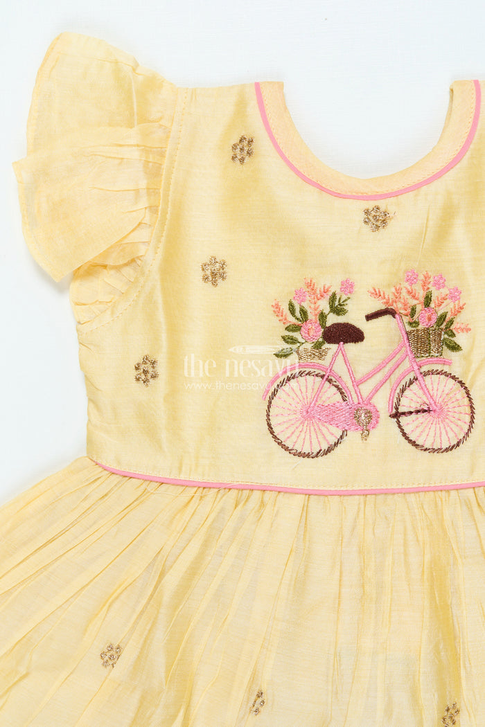 The Nesavu Girls Chanderi Frock Ethnic Chanderi Frock for Baby Girls for Poojas and Birthday Functions Nesavu Nesavu ethnic chanderi cotton frock baby girls poojas birthdays temple functions