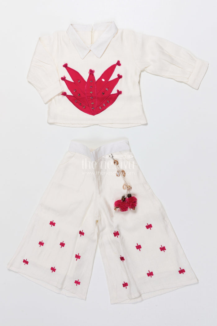 The Nesavu Girls Co-Ord Sets Ethnic Co-Ord Set for Girls with Embroidery and Festive Tassel Detail Nesavu 18 (2Y) / Pink GPS902C-18 Nesavu girls embroidered co-ord set viscose blend ideal ethnic school events festive occasions