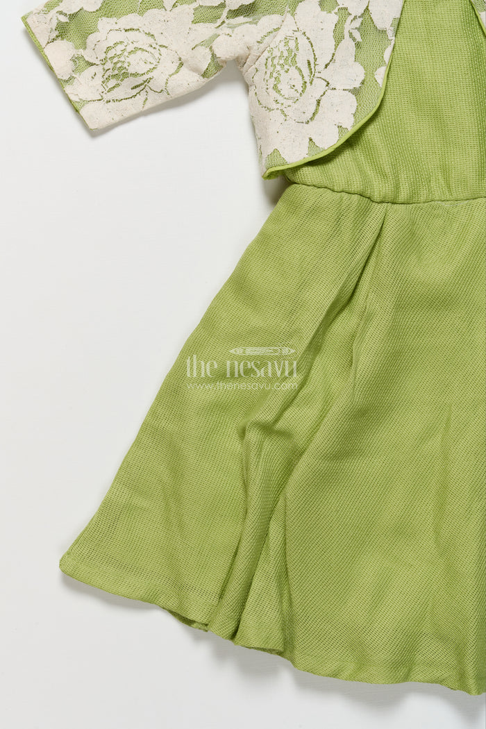 The Nesavu Girls Cotton Frock Ethnic Cotton Frock with Jacket for Girls Attending Family Functions Nesavu Nesavu ethnic cotton frock embroidery jacket girls  ideal temple visits festive family events