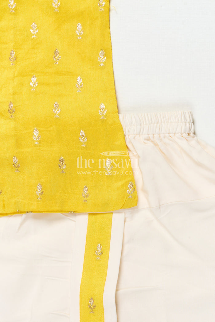 The Nesavu Boys Dothi Set Ethnic Dhoti Kurta Set for Toddler Boys Cultural and Festive Days Nesavu Nesavu toddler boys dhoti kurta set silk blend embroidery festivals cultural events