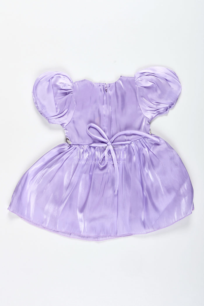 The Nesavu Baby Fancy Frock Ethnic Dress for Baby Girls for Birthdays Or Receptions Nesavu Nesavu Purple Ethnic Satin Organza Birthday Dress Baby Girls Floral Embroidery Puffy Sleeves