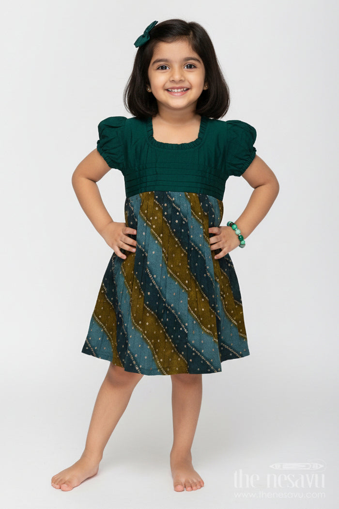 The Nesavu Girls Cotton Frock Ethnic Printed Frock for Toddler Girls Ideal for Cultural Days and Playwear Nesavu 18 (2Y) / Green GFC1975B-18 Nesavu ethnic printed frock toddler girls viscose cultural functions daily festive wear