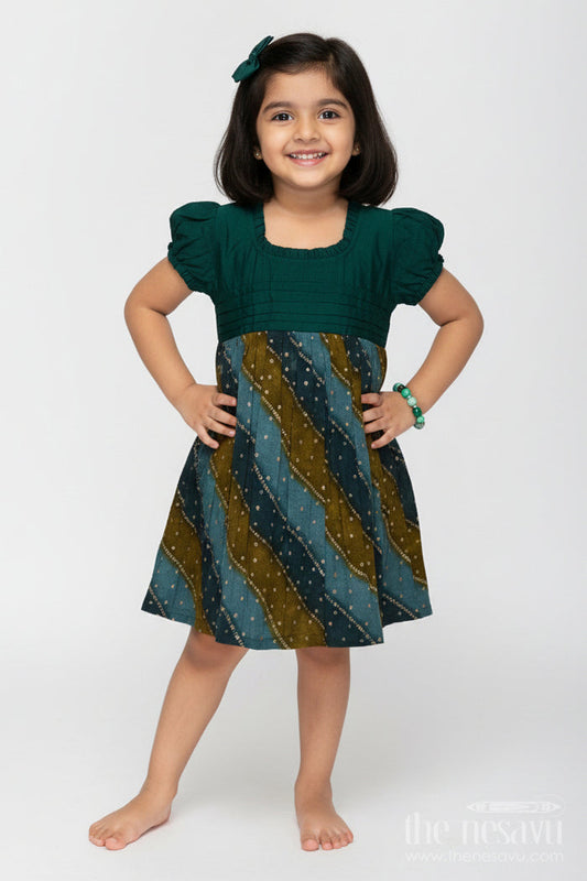 The Nesavu Girls Cotton Frock Ethnic Printed Frock for Toddler Girls Ideal for Cultural Days and Playwear Nesavu 18 (2Y) / Green GFC1975B-18 Nesavu ethnic printed frock toddler girls viscose cultural functions daily festive wear