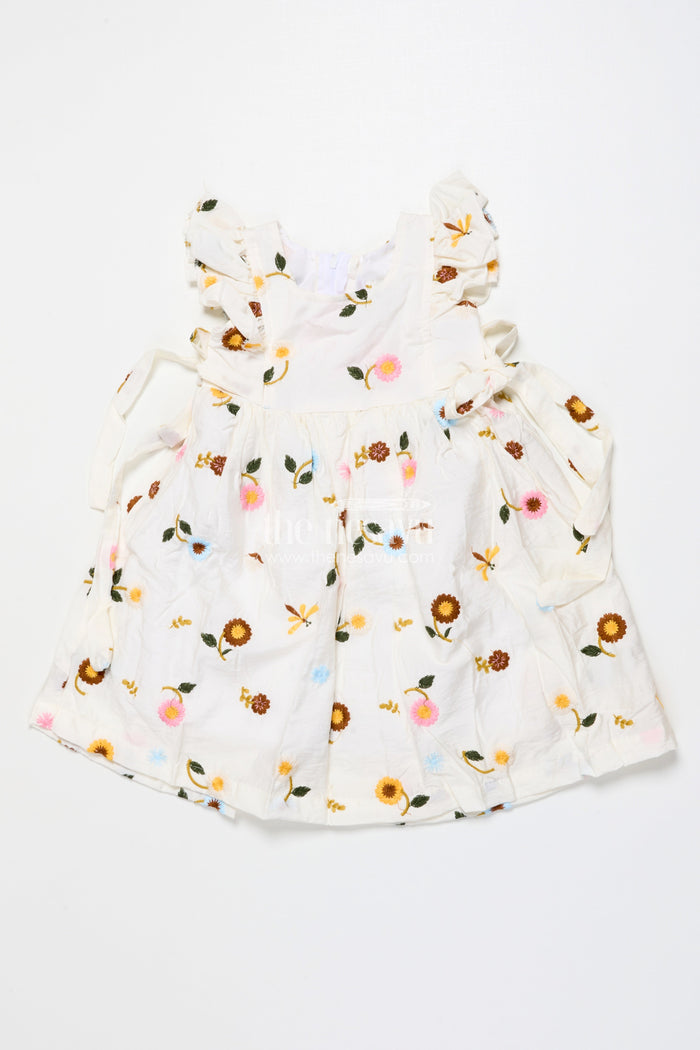The Nesavu Girls Cotton Frock Everyday Cotton Frock for Baby Girls with Floral Threadwork Nesavu 20 (3Y) / Half white GFC1994B-20 Nesavu baby girl cotton frock floral embroidery perfect everyday wear play
