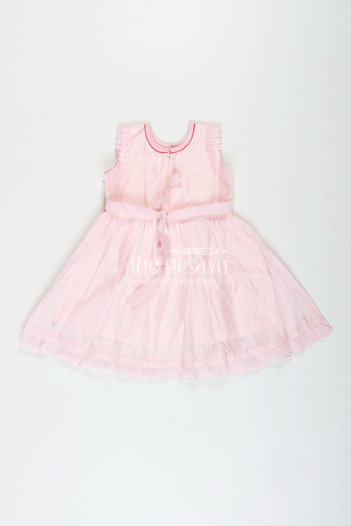 The Nesavu Girls Chanderi Frock Everyday Ethnic Frock for Girls Chanderi Party Style Nesavu Nesavu Girls Pink Chanderi Cotton Party Frock Rainbow Embroidery Heart Motifs Festive Style