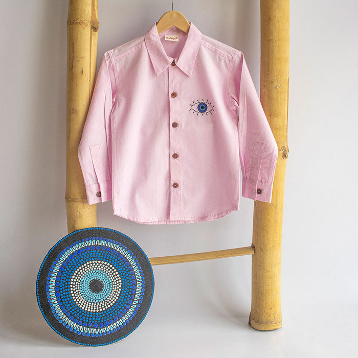 Evil Eye Embroidered Unisex Shirt - Light Pink (1-8 Years)