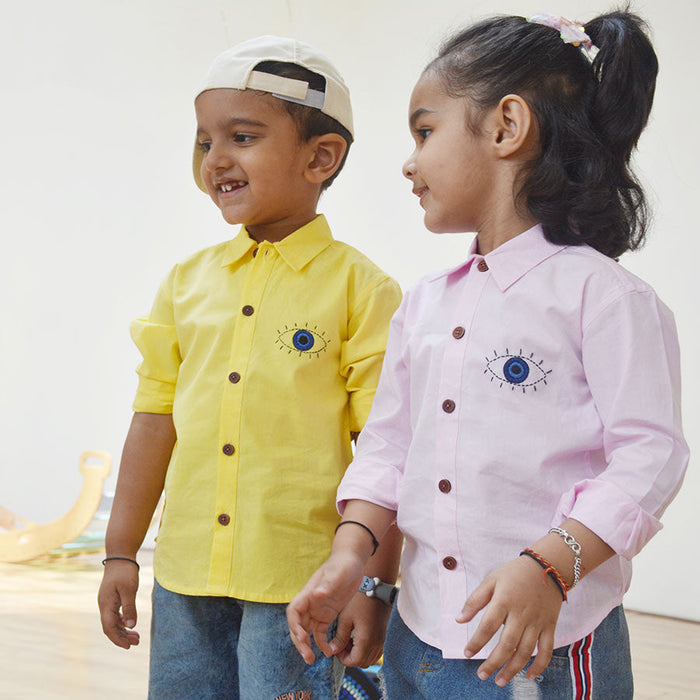 Evil Eye Embroidered Unisex Shirt - Light Pink (1-8 Years)