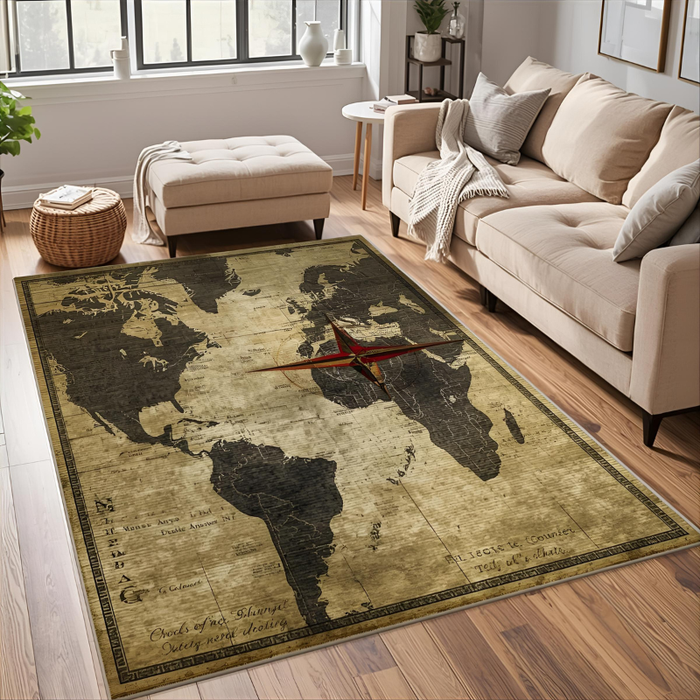 Explorer Compass Map Area Rug